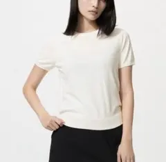 UNIQLO カットクルーネックセーター半袖 イエロー　L
