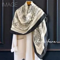 大判 ショール スカーフ ストール モノトーン 黒 オフホワイト エクリュ 白