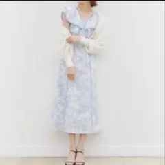 ラッフルカラーワンピース　ブルー　スナイデル