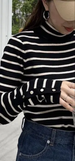 美品！リブ袖口ボタンタートル