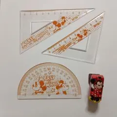 usedミッキーマウス定規セット ケース付き 三角定規 分度器 定規 算数