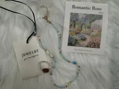 【2点セット】韓国風 ビーズネックレス & リング セット 水色 淡色少女