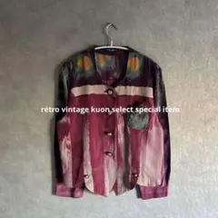 昭和レトロ総柄ブラウス　レトロボタン　ヴィンテージシャツ　一点もの　派手　古着