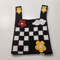 新品未使用 フラワー ニットバッグ ラージサイズ