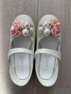 20.5cm フォーマルシューズ 花 パール 女の子 発表会 結婚式