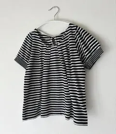 【JEANASIS】カットソー 半袖 白黒ボーダー パフ袖 後ろリボンのサムネイル