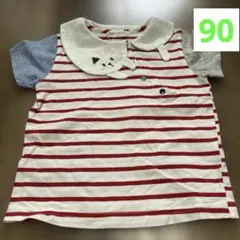 ベイビーチア猫襟ボーダーＴシャツ(90)のサムネイル