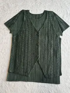 PLEATS PLEASE イッセイミヤケ デニム転写 ノースリーブ カットソー PLEATS PLEASE イッセイミヤケ デニム転写 ノースリーブ カットソー