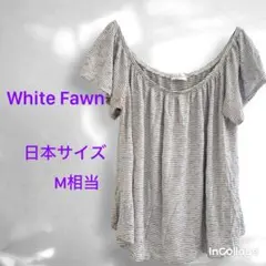 米国古着 White Fawn ボーダー オフショル 白 M相当 USA製