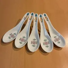 陶器製 花柄レンゲ 5個セット