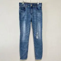 ★デニム スキニー ダメージ 9 【L相当】レディース ストレッチ ジーンズのサムネイル