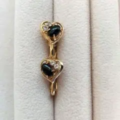 USED ブラック ゴールド ハート イヤリング クラシカル ヴィンテージ