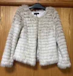 (美品)rienda ストライプデザイン ベージュファーコート S