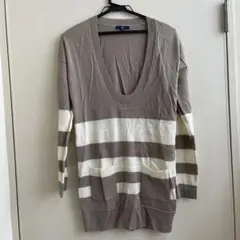Gap ブラウン・ホワイト ストライプ Vネック薄手セーター
