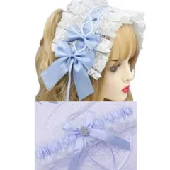 ヘッドドレス ガーター セット 水色 白 SHEIN