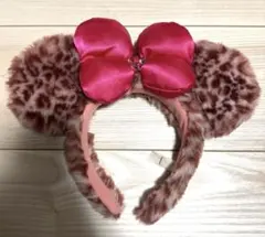 ディズニー ミニーちゃん レオパード柄 ヒョウ柄 耳カチューシャ ピンクリボン