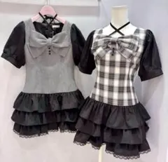 evelyn チェック柄 フリルミニワンピース 半袖