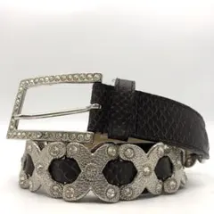 【美品】 BERGE ベルト チェーン ラインストーン パイソン レザー 85