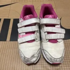 adidas ホワイト/ピンク ベルクロスニーカー