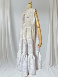 着物リメイク　小紋　後ろリボンティアードワンピース