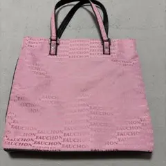 FAUCHON ピンク トートバッグ　ポーチ付き　フォション　ジャカード織
