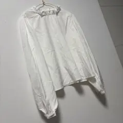 INGNIホワイト フリル付き 長袖ブラウスシャツM