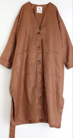 ブラウン レザー風 ロングコート ボタン付き