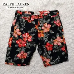 RALPH LAUREN 花柄 ハーフパンツ W32 コットン 総柄 ブラックのサムネイル