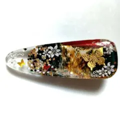 レジンヘアクリップ　ヘアピン hairclip 髪留め　和風　金の瀑布(ばくふ)