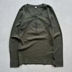 00s old uniqlo l/s カーキ ロンt ヘンリーネック カットソー