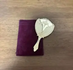 金色装飾のハンドミラー ベルベットケース付き