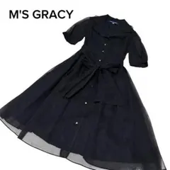 エムズグレイシー　フリル　ワンピース　ベルト　ブラック　パールボタン　Aライン