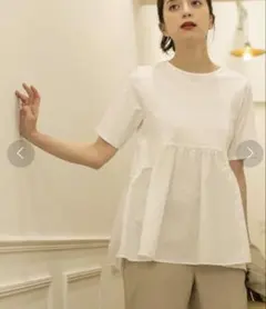 オペークドットクリップ シルク調コットン 異素材Aラインカットソー【洗える】