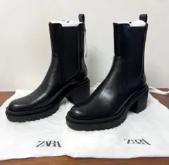 新品 袋付き ZARA 8cm ヒール ブーツ ブラック