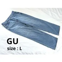 GU｜ジーユー ハイウエストストレートジーンズ L ブルー 63 BLUE