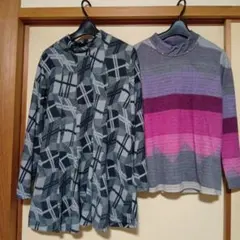 幾何学模様タートルネックワンピースとトップス2点セットMとフリーサイズ