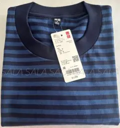 新品未使用タグ付き　ユニクロ　ウォッシュコットンボーダークルーネックTシャツ　青