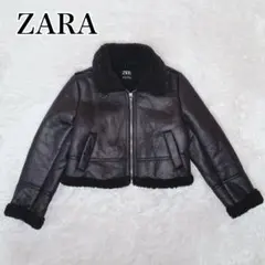 ZARA B-3フェイクレザーフライトジャケット ユーズド加工 ボア ムートン