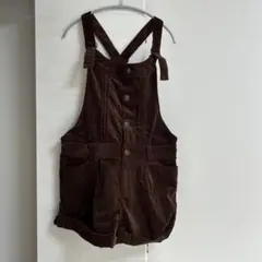 ブラウン コーデュロイ オーバーオール サロペット　茶色　L ショートパンツ