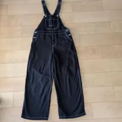 ブラック綿100%ワイドレッグオーバーオール