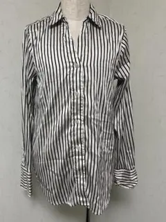 H&M サテン　ストライプ　長袖　Vネック　シャツ
