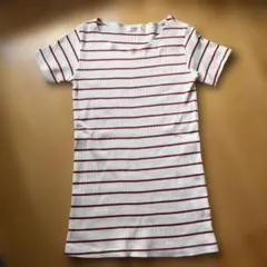 レディースＭサイズ ボーダー　リブ半袖Tシャツ