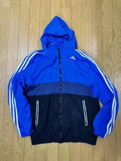 【美品】adidas ナイロンパーカージャケット L ブルー×ブラック
