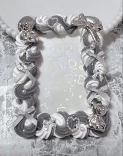 ホイップデコ硬質トレカケースB8グレー白ミックス リボン クマTC-408