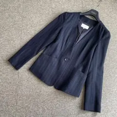美品 UNTITLED ネイビー ストライプ ノーカラージャケット 卒業式にも