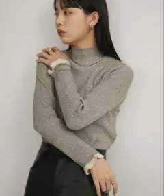 Aunt Marie's アントマリーズ ハイネックミックスリブニット ベージュ