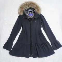 【美品】バーバリーブルレーベル　ファー付き　袖裾フリル　パーカー　ブラック　38