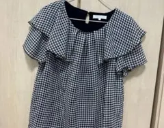 groyeギンガムチェック 半袖フリルブラウス