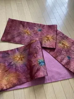 SALE美品袋帯 赤紫 濃ピンク 抽象模様