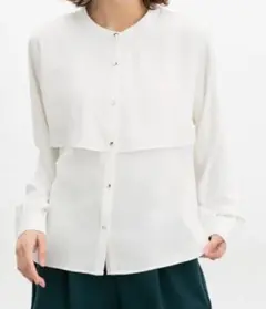 GLACIER ホワイト長袖シャツ 重ね布デザイン